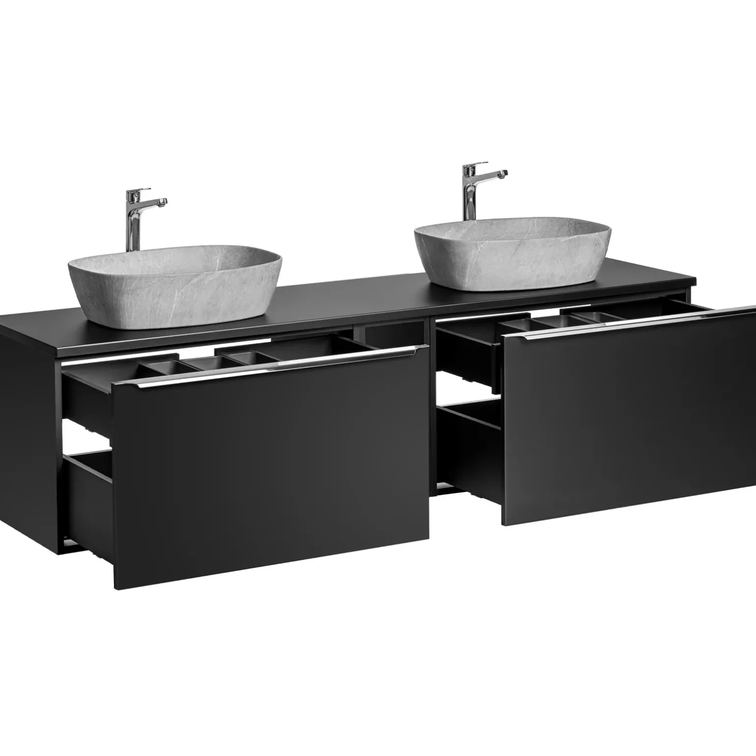 Mobile bagno sospeso 140cm con 2 lavabi, specchio e colonna nero Serif