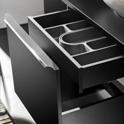 Mobile bagno sospeso 140cm con 2 lavabi, specchio e colonna nero Serif