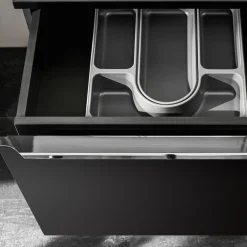 Mobile bagno sospeso 140cm con 2 lavabi, specchio e colonna nero Serif