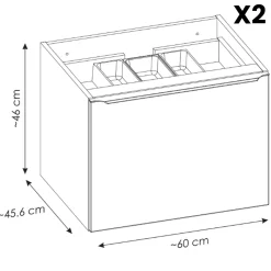 Mobile bagno sospeso 140cm con 2 lavabi, specchio e colonna nero Serif