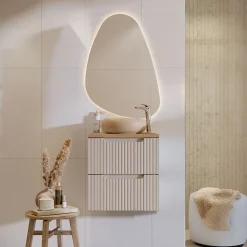 Mobile bagno sospeso 50cm cannettato 2 cassetti beige rovere Cleany