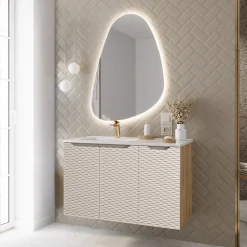 Mobile bagno sospeso 90cm con lavabo da incasso beige rovere Swim