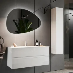 Mobile bagno sospeso 100cm con lavabo e specchio bianco lucido Moon