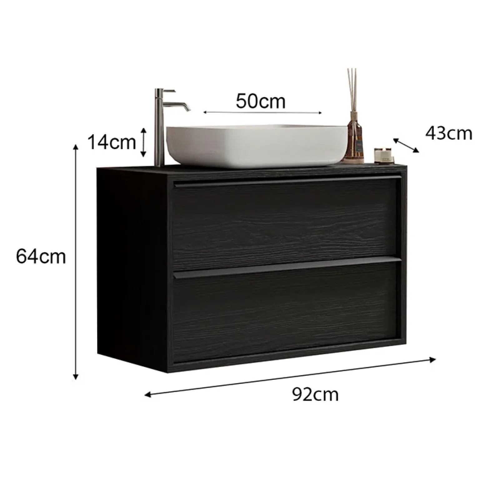 Mobile bagno sospeso 92cm con lavabo nero frassinato Absolut