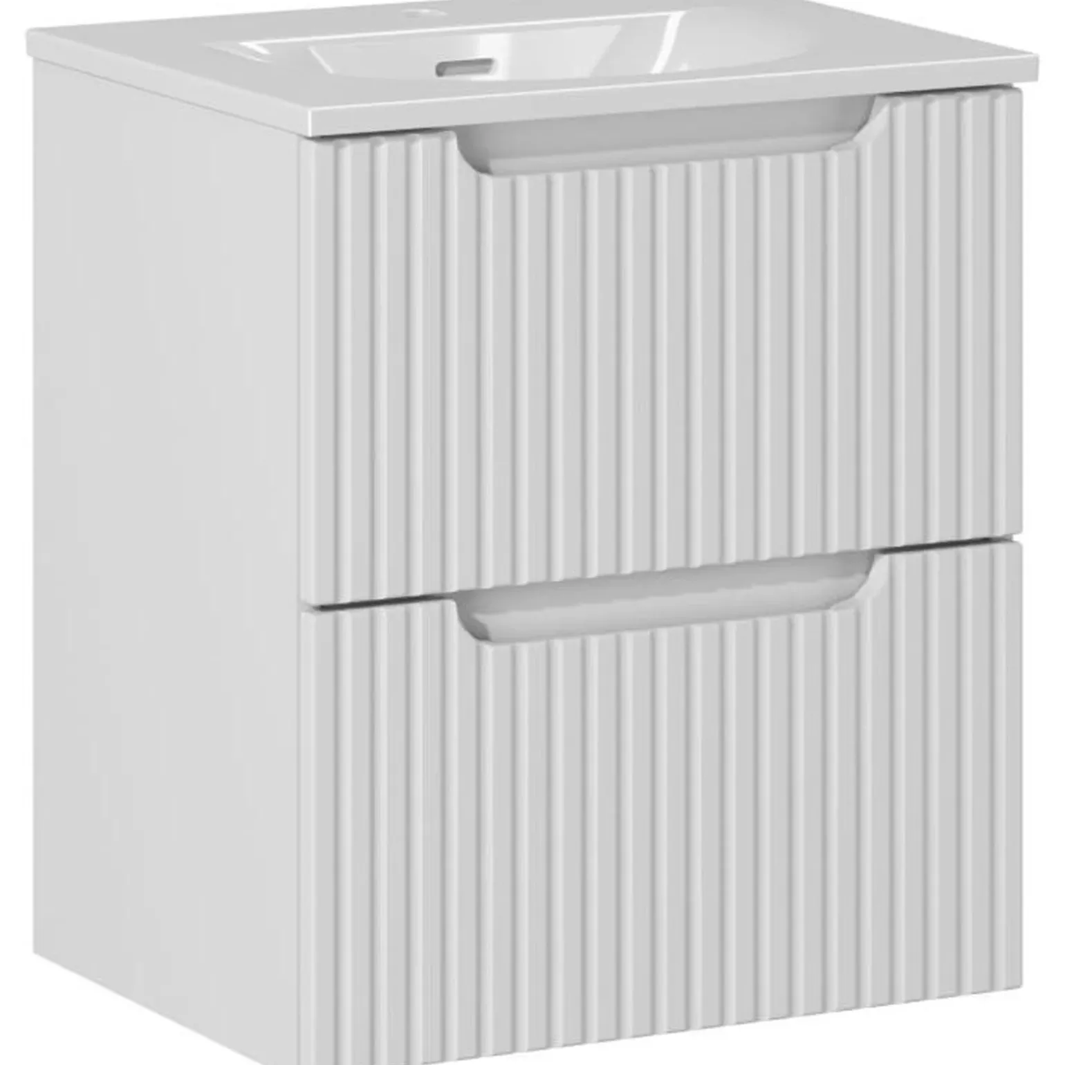 Mobile bagno sospeso 50cm cannettato con lavabo 2 cassetti bianco Cleany