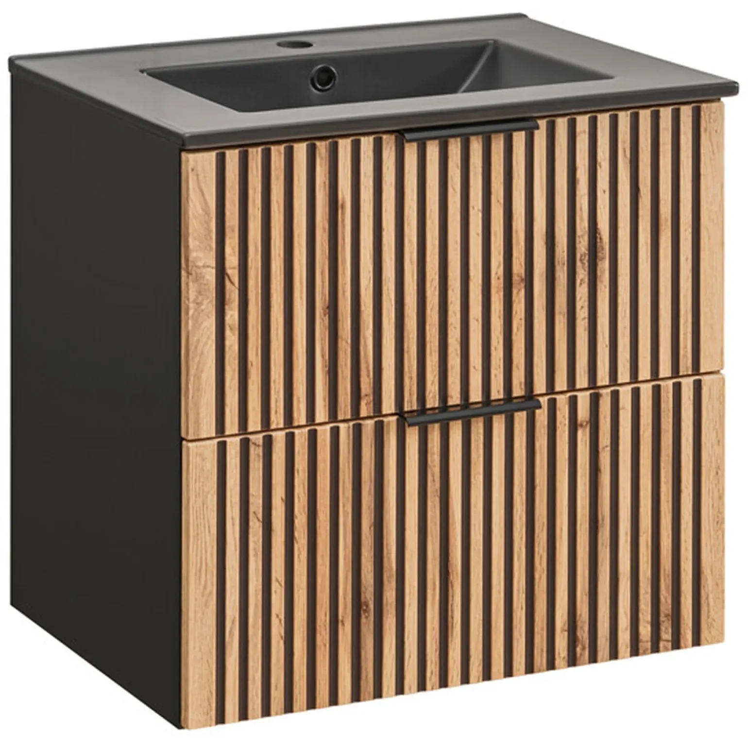 Mobile bagno sospeso 60cm cm con lavabo nero da incasso quercia antracite Limpid