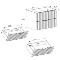 Mobile bagno sospeso 60cm cm con lavabo nero da incasso quercia antracite Limpid