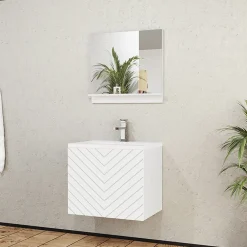 Mobile bagno sospeso 60cm con lavabo e specchio serigrafato bianco Baden 10