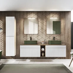 Mobile bagno sospeso 180cm cannettato 2 cassettoni bianco quercia Autentic