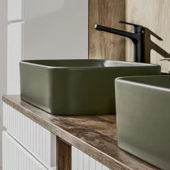 Mobile bagno sospeso 180cm cannettato 2 cassettoni bianco quercia Autentic