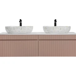 Mobile bagno sospeso 160cm cannettato con 2 lavabi, colonna e specchio rosa Autentic