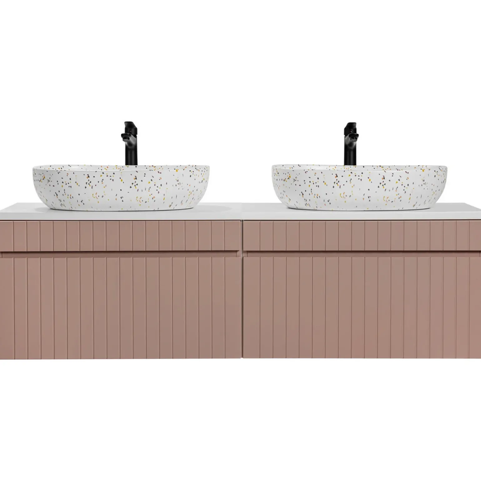 Mobile bagno sospeso 160cm cannettato con 2 lavabi, colonna e specchio rosa Autentic