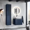 Mobile bagno sospeso 60cm con lavabo, specchio rotondo e colonna cannettato blu Deep