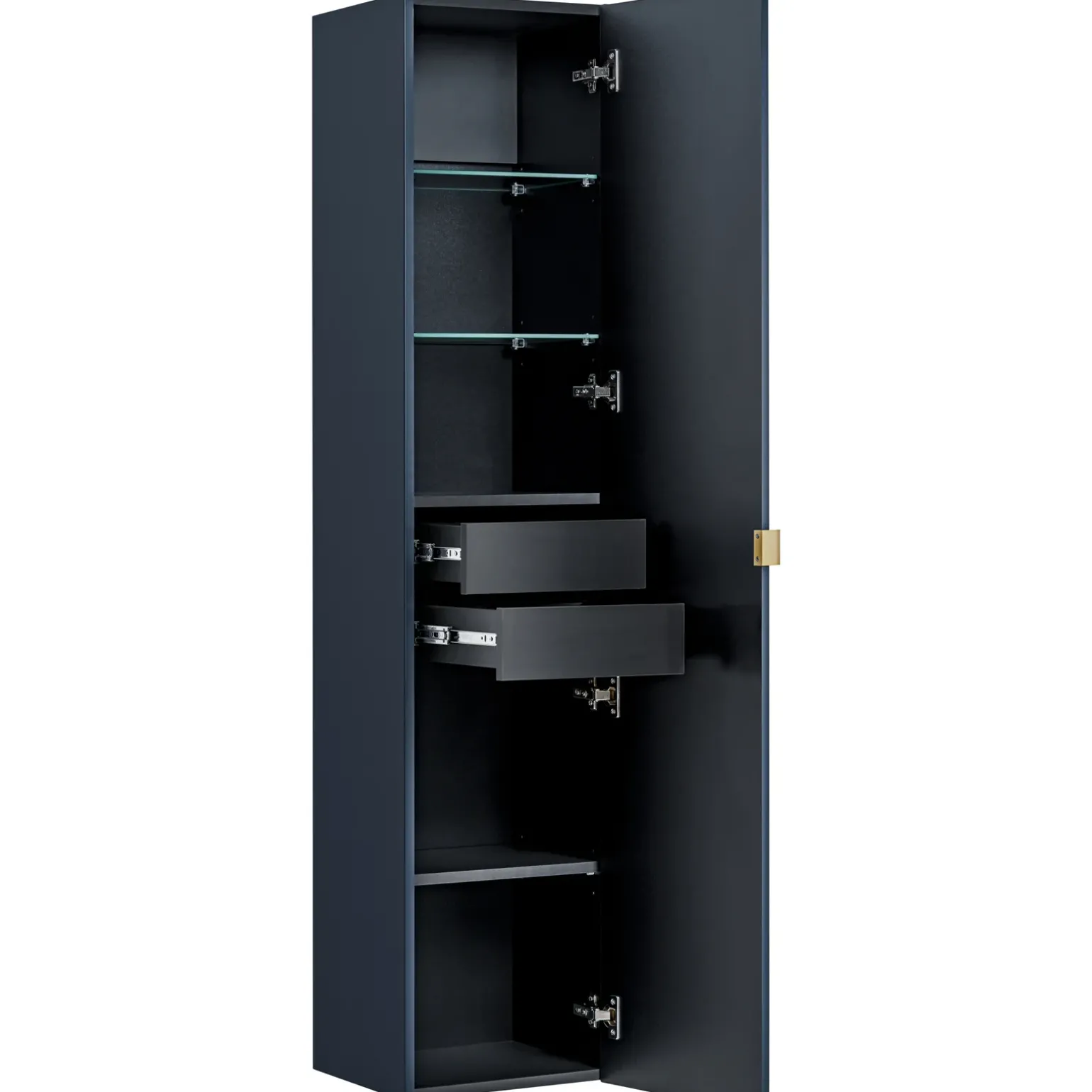 Mobile bagno sospeso 60cm con lavabo, specchio rotondo e colonna cannettato blu Deep