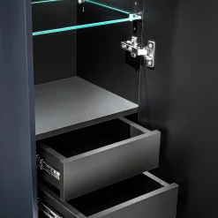 Mobile bagno sospeso 60cm con lavabo, specchio rotondo e colonna cannettato blu Deep