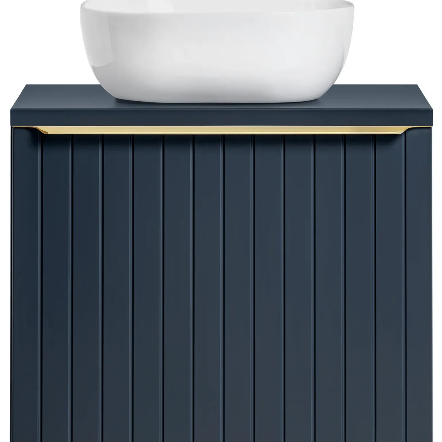 Mobile bagno sospeso 60cm con lavabo, specchio rotondo e colonna cannettato blu Deep