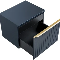 Mobile bagno sospeso 60cm con lavabo, specchio rotondo e colonna cannettato blu Deep