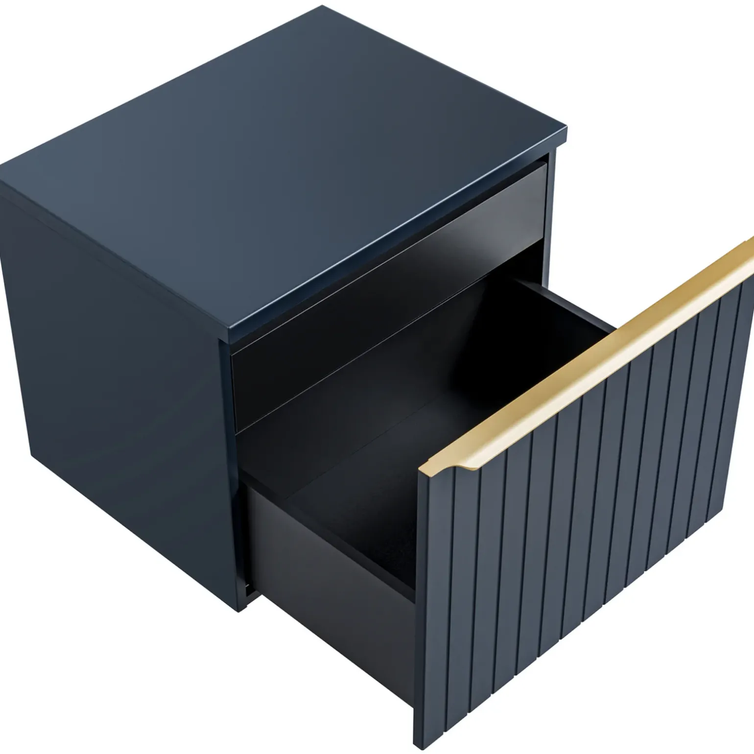 Mobile bagno sospeso 60cm con lavabo, specchio rotondo e colonna cannettato blu Deep
