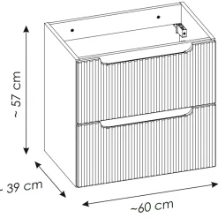 Mobile bagno sospeso 80cm cannettato 2 cassetti e vani nero rovere Cleany