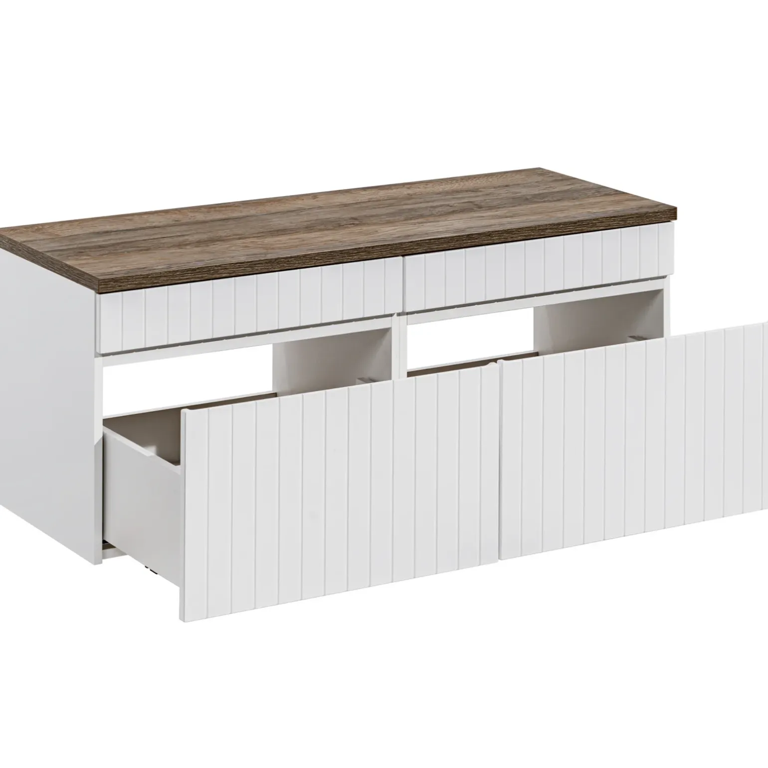 Mobile bagno sospeso 160cm cannettato 2 cassettoni bianco quercia Autentic