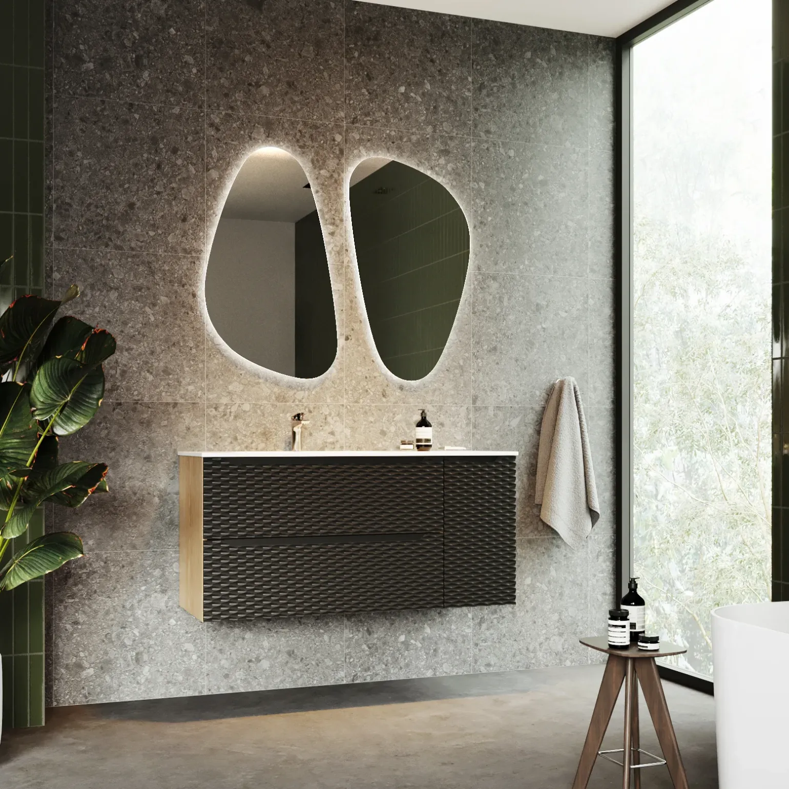 Mobile bagno sospeso 120cm con lavabo da incasso nero rovere Swim