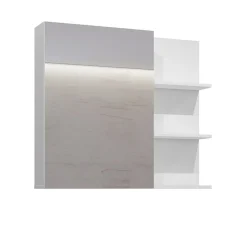 Mobile bagno sospeso 78cm con specchio e colonna bianco lucido nero Linda