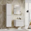 Mobile bagno sospeso 60cm cannettato con lavabo da incasso, colonna e specchio bianco Autentic