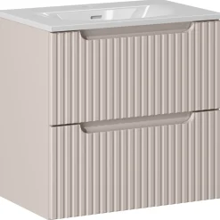 Mobile bagno sospeso 60cm cannettato con lavabo 2 cassetti beige Cleany