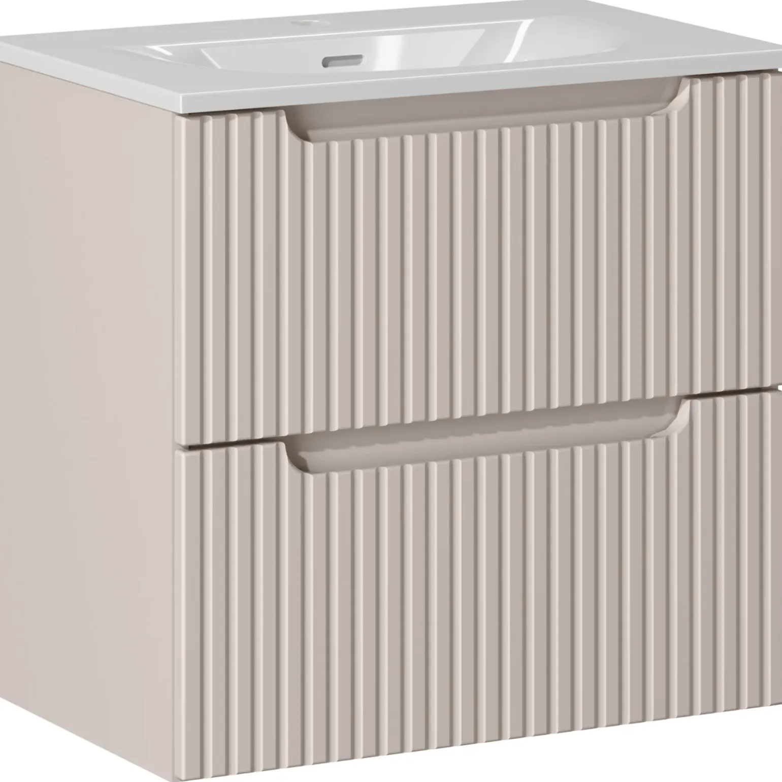 Mobile bagno sospeso 60cm cannettato con lavabo 2 cassetti beige Cleany