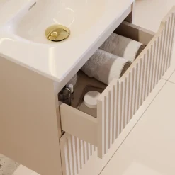 Mobile bagno sospeso 60cm cannettato con lavabo 2 cassetti beige Cleany