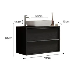 Mobile bagno sospeso 79cm con lavabo 2 cassetti nero frassinato Absolut