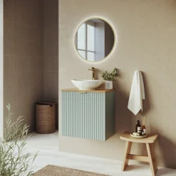 Mobile bagno sospeso 60cm cannettato 2 ante verde salvia rovere Greeny