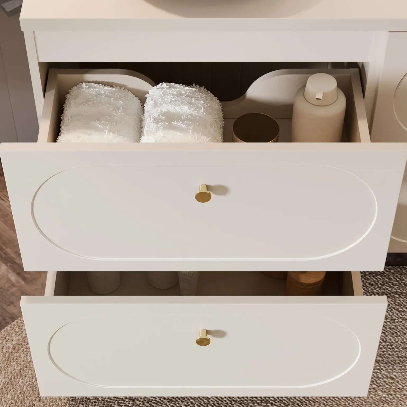 Mobile bagno sospeso 120cm fresato 4 cassetti beige Sand