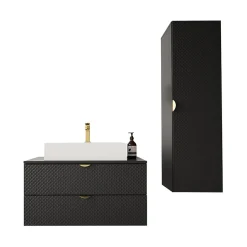 Mobile bagno sospeso 80cm nero con colonna Hakone 2