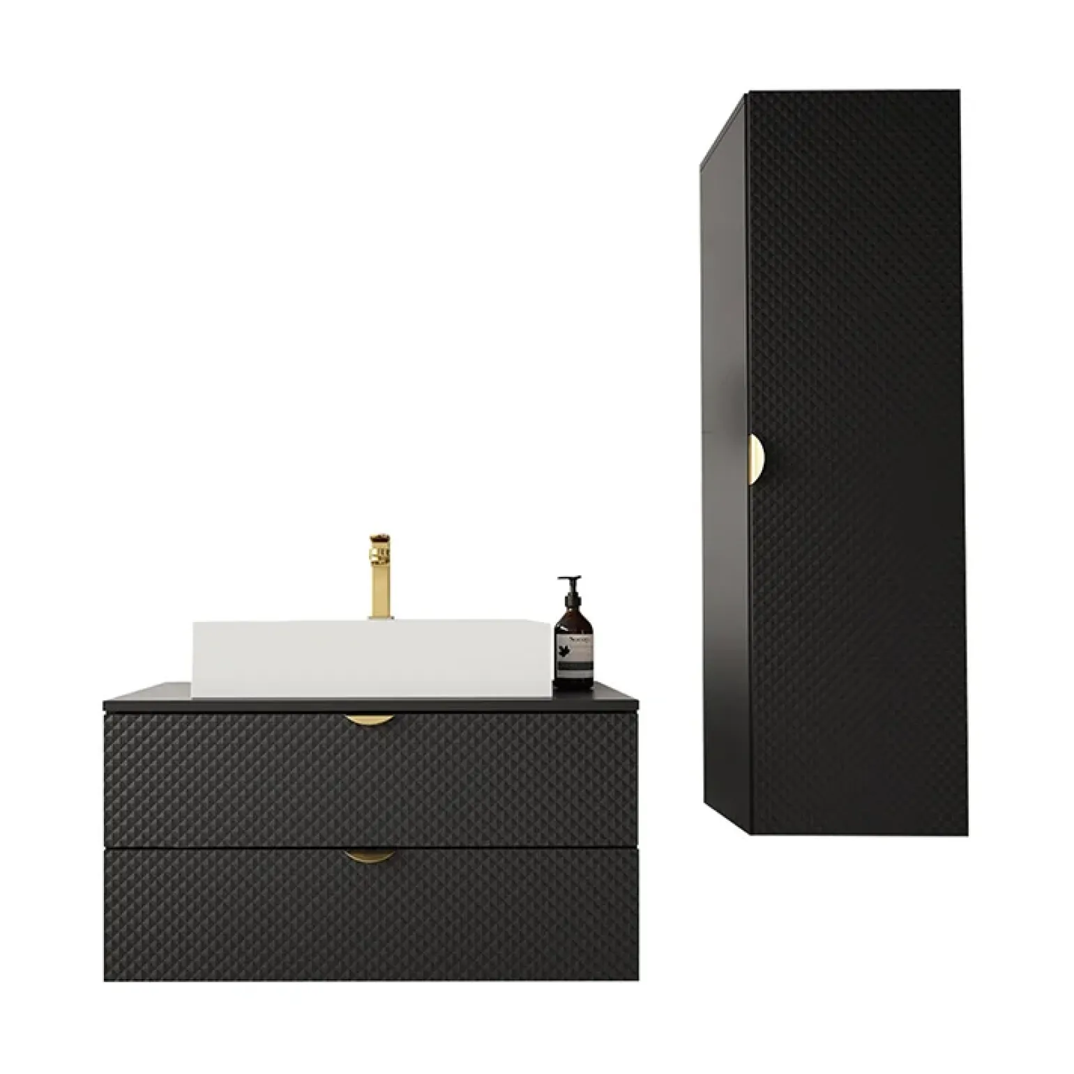 Mobile bagno sospeso 80cm nero con colonna Hakone 2
