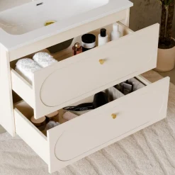 Mobile bagno sospeso fresato 80cm con lavabo 2 cassetti beige Sand