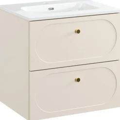 Mobile bagno sospeso fresato 60cm con lavabo 2 cassetti beige Sand