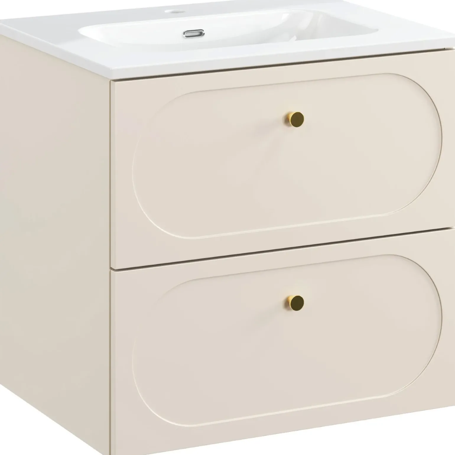 Mobile bagno sospeso fresato 60cm con lavabo 2 cassetti beige Sand