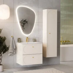 Mobile bagno sospeso fresato 60cm con lavabo 2 cassetti beige Sand