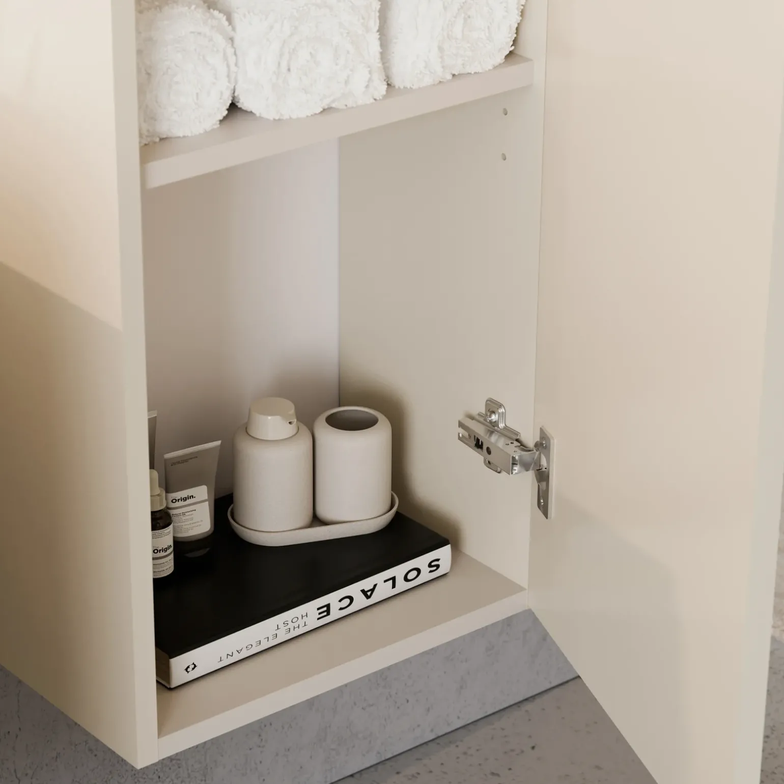 Mobile bagno sospeso fresato 120cm con colonna beige Sand