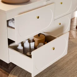Mobile bagno sospeso fresato 120cm con colonna beige Sand