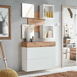 Mobile ingresso sospeso 100x180h cm bianco opaco rovere Dante 5 Gihome®