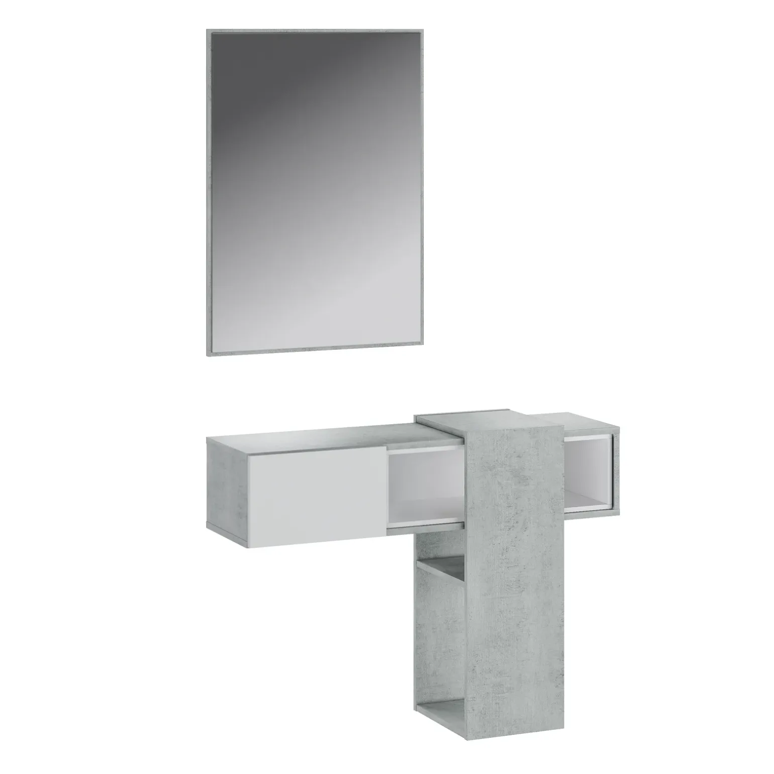 Mobile ingresso sospeso 100x185h cm con specchio bianco cemento Rich Gihome®