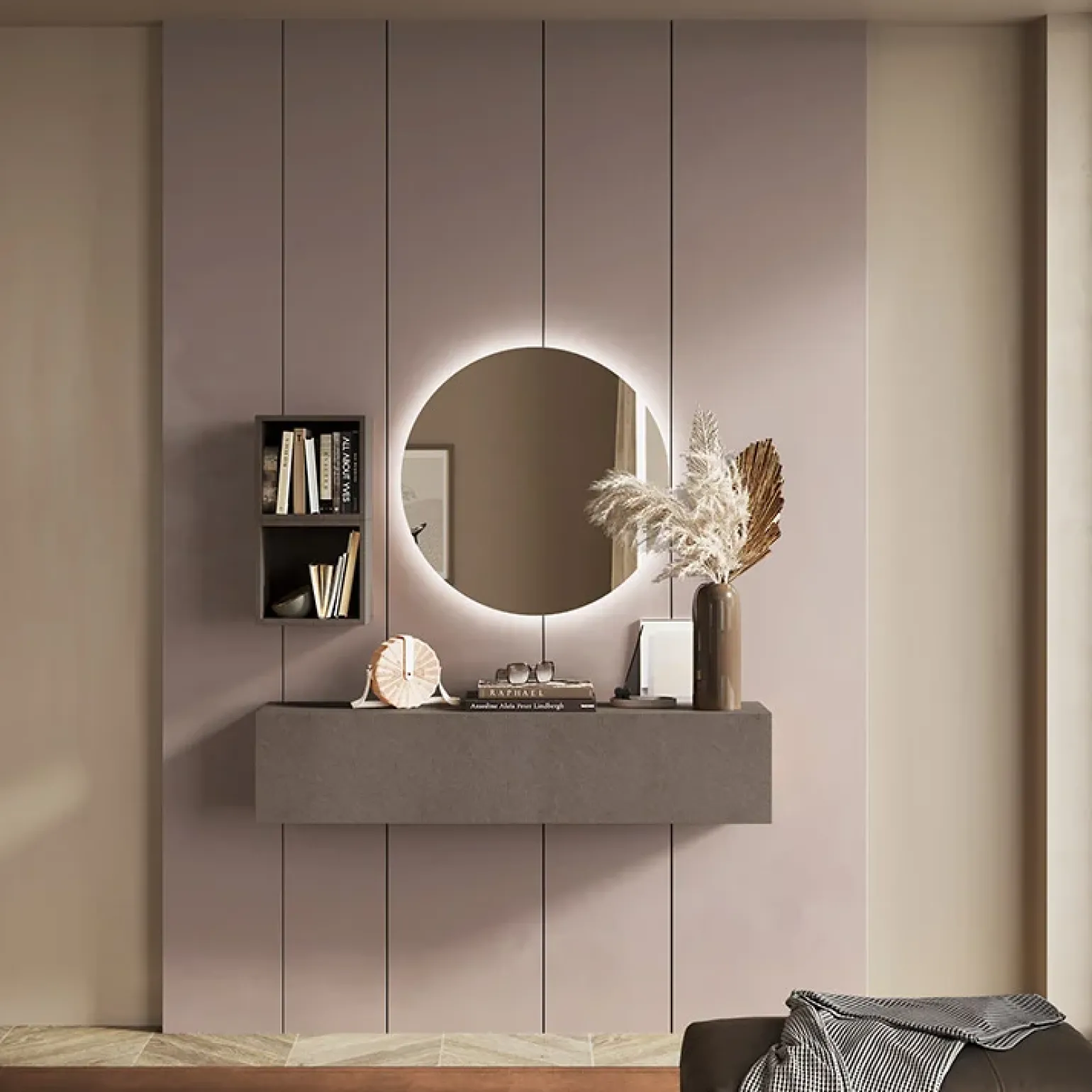 Mobile ingresso sospeso 138x140h cm 1 anta 2 cubotti marrone bronzo Sunset 57