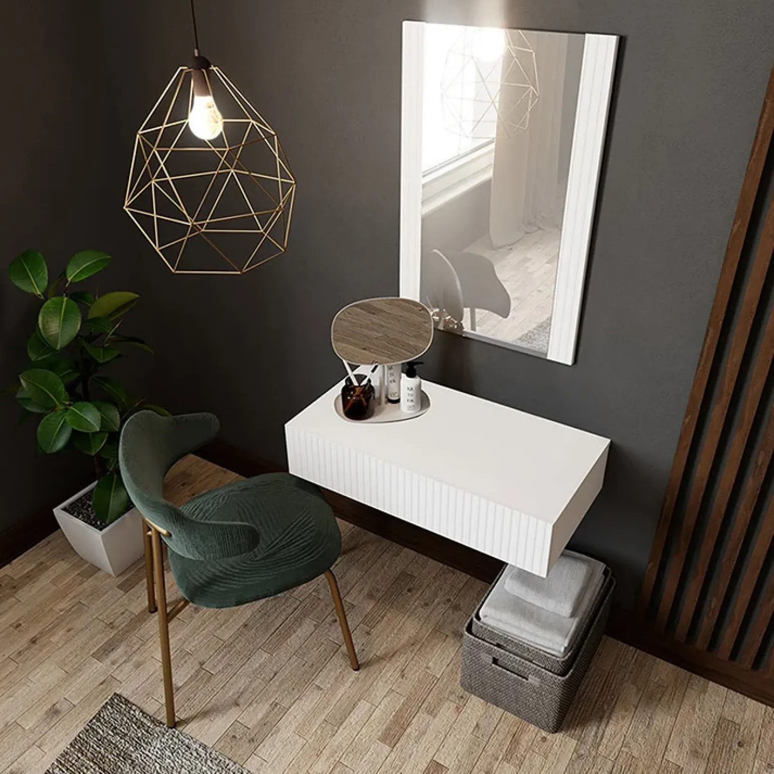 Mobile ingresso sospeso 80x97 h cm con specchio cannettato bianco Essence