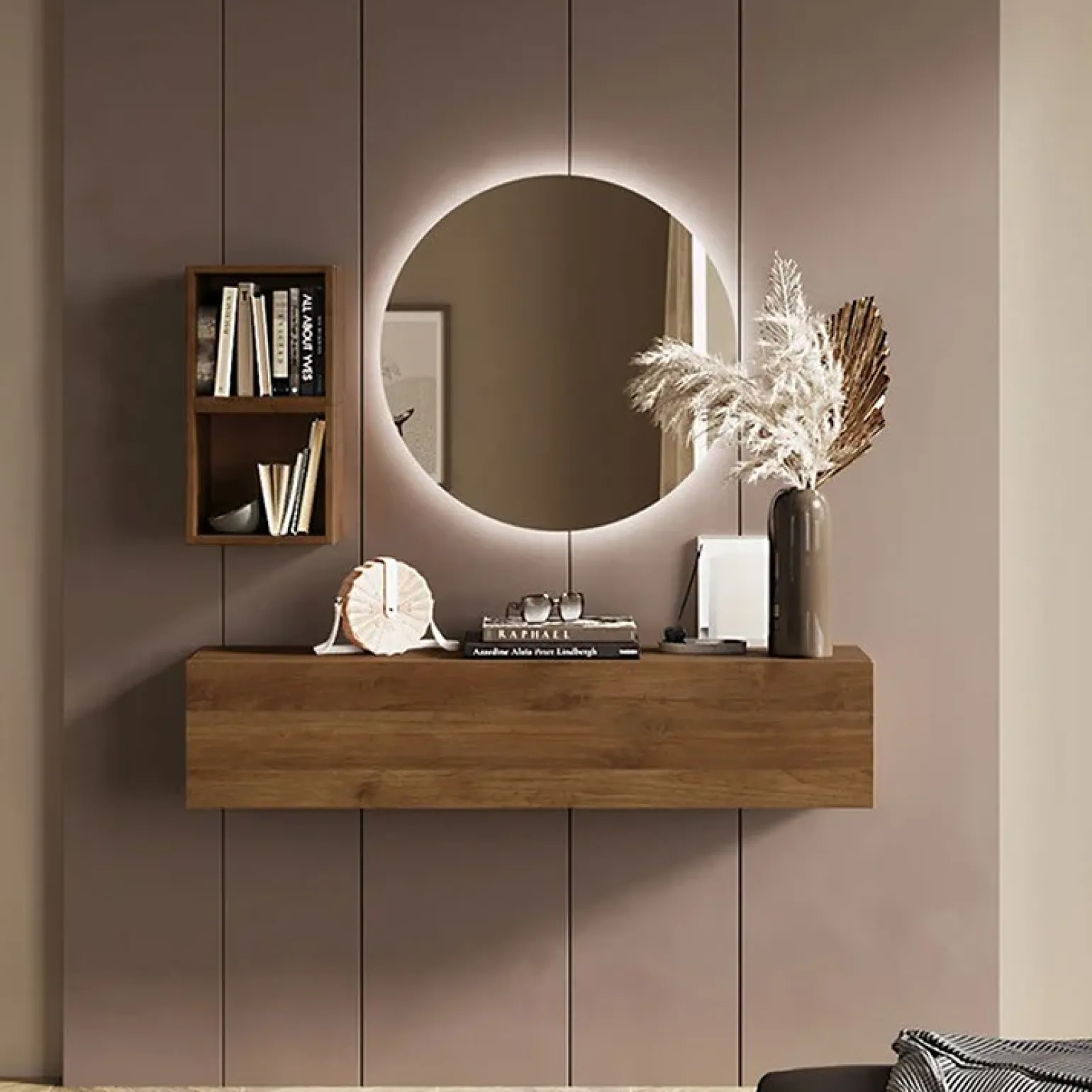 Mobile ingresso sospeso 138x140h cm 1 anta 2 cubotti rovere scuro Sunset 57
