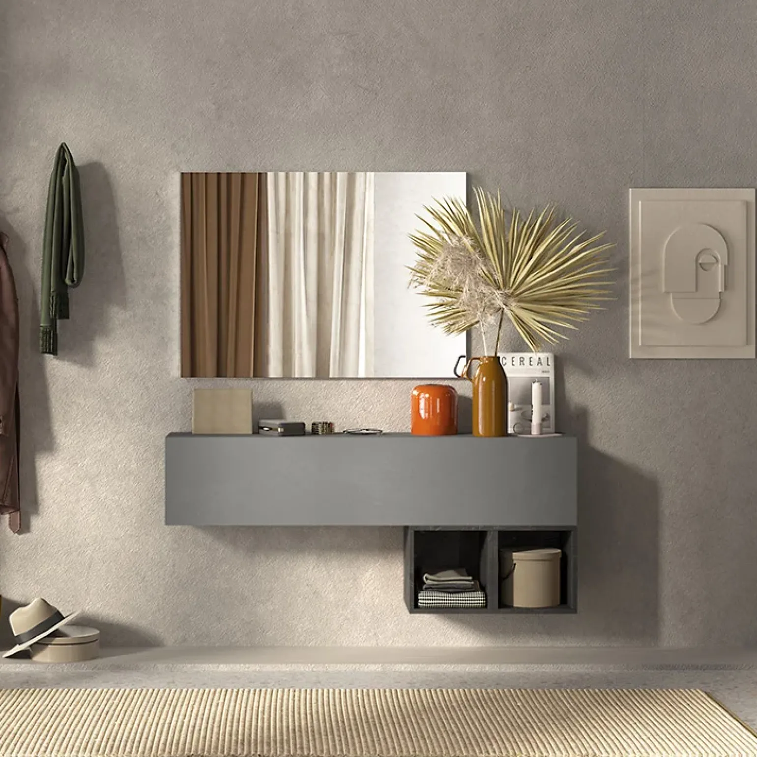 Mobile ingresso 138x88h cm 1 anta 2 cubi grigio scuro antracite Sunset 55