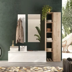 Mobile ingresso 194x186h cm bianco lucido rovere chiaro Sunset 108