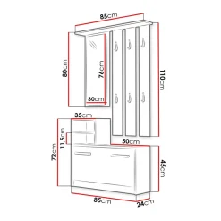 Mobile ingresso 85x180h cm con specchio scarpiera nero Bergen