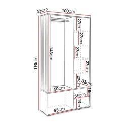Mobile ingresso 100x190h cm con specchio rovere Umea